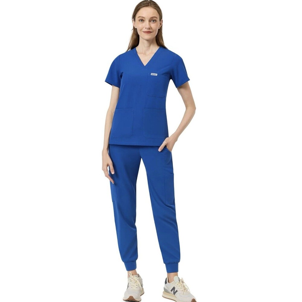M&M Comfort Scrubs Royal Blue Size Small Top & Drawstring Bottoms Nursing Dental